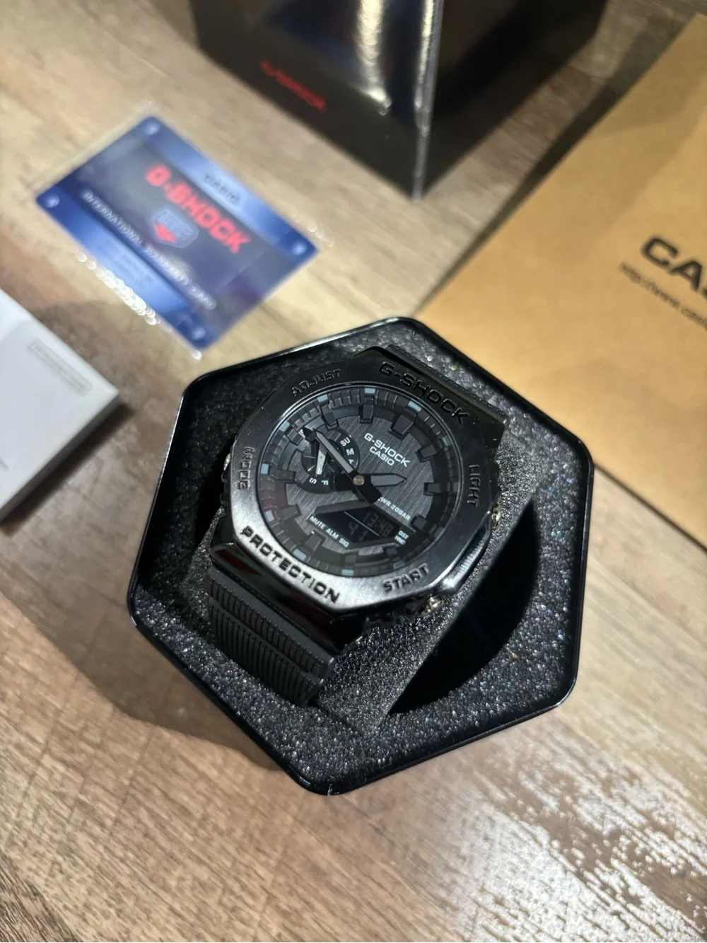 Casio G-Shock Black and Silver Resin Watch with Tin Case